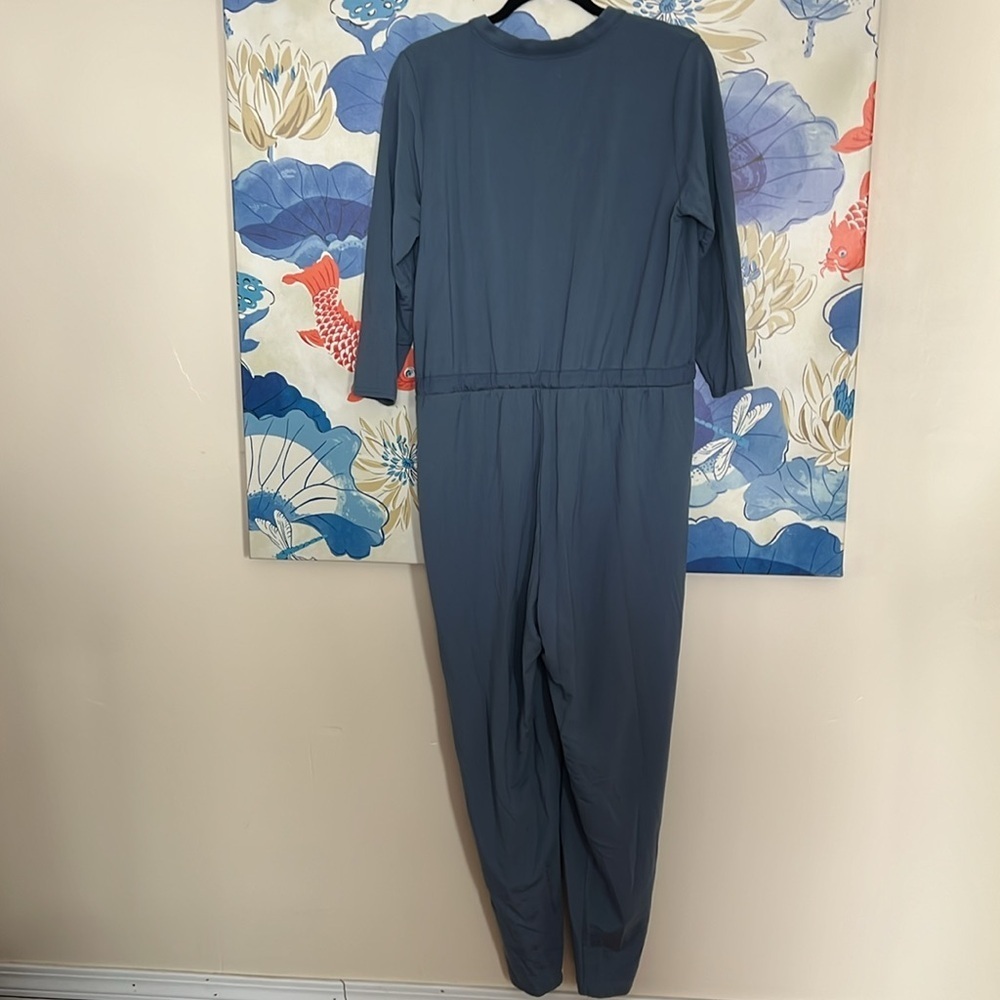 Garnet Hill Relaxed Fit French Terry Ankle Length V-neck Jumpsuit in Blue - M - Picture 9 of 9